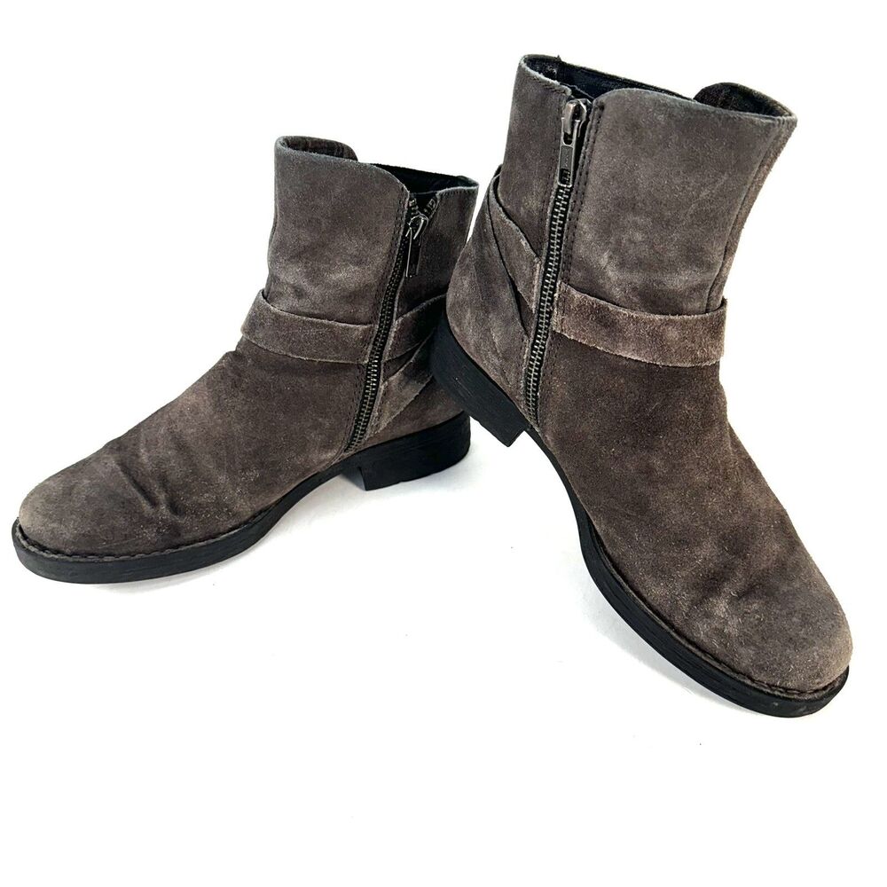 Born Womens Syd Taupe Grey Distressed 2 Suede Ankle Boots Womans Size 7 Size Zip